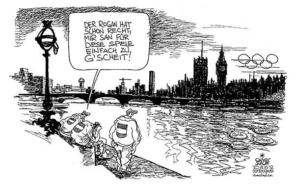  Oliver Schopf, politischer Karikaturist aus Österreich, politische Karikaturen, Illustrationen Archiv politische Karikatur Österreich Sport 2012 ROGAN MARKUS OLYMPISCHE SPIELE LONDON 2012 MEDAILLEN THEMSE BIG BEN HOUSES OF PARLIAMENT keine einzige Medaille


