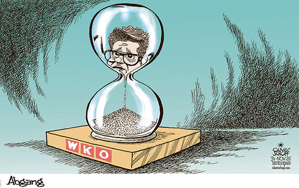Oliver Schopf, politischer Karikaturist aus Österreich, politische Karikaturen aus Österreich, Karikatur Cartoon Illustrationen Politik Politiker Österreich Cartoon Movement, @oliverschopf.bsky.social 2025: WIRTSCHAFTSKAMMER WKO PRÄSIDENT HARALD MAHRER ABGANG RÜCKTRITT STUNDENGLAS SANDUHR ZERRINNEN


































