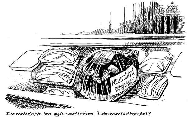 Oliver Schopf, politischer Karikaturist aus Österreich, politische Karikaturen aus Österreich, Karikatur, Illustrationen Politik Politiker Österreich 2011: neutralitaet ablaufdatum lebensmittelhandel fleisch kuehlregal 



 
  