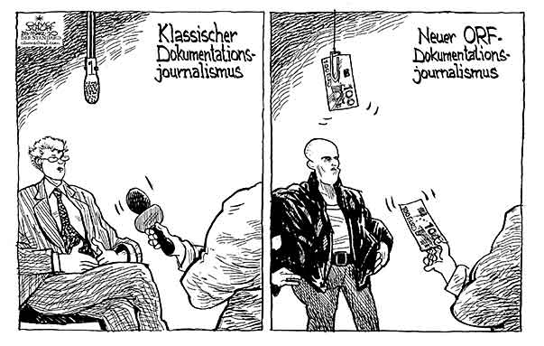 Oliver Schopf, politischer Karikaturist aus Österreich, politische Karikaturen aus Österreich, Karikatur, Illustrationen Politik Politiker Österreich 2010: orf dokumentation bezahlungsjournalismus interview geld 
  