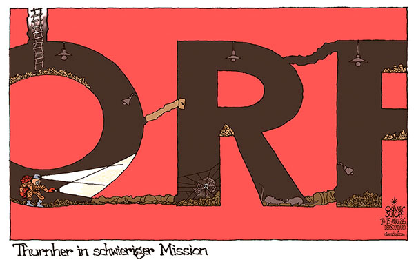 Oliver Schopf, politischer Karikaturist aus Österreich, politische Karikaturen aus Österreich, Karikatur Cartoon Illustrationen Politik Politiker Österreich Cartoon Movement, @oliverschopf.bsky.social 2026: ORF LOGO WEISSMANN INGRID THURNHER GENERALDIREKTORIN INTERIMISTISCH TRANSPARENZ DURCHLEUCHTEN AUFKLÄREN LICHT DUNKEL GÄNGE KELLER 







































