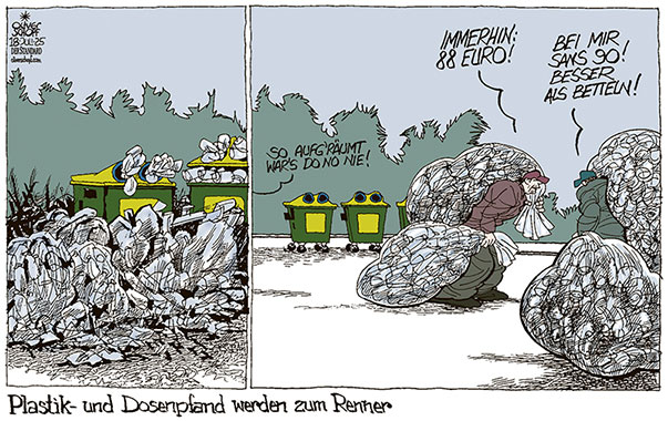 Oliver Schopf, politischer Karikaturist aus Österreich, politische Karikaturen aus Österreich, Karikatur Cartoon Illustrationen Politik Politiker Österreich Cartoon Movement, @oliverschopf.bsky.social 2025:
PLASTIK FLASCHEN DOSEN PFAND MÜLL SAMMELSTELLE GELBE TONNE METALL PLASTIK BETTLER SANDLER EINSAMMELN 


























