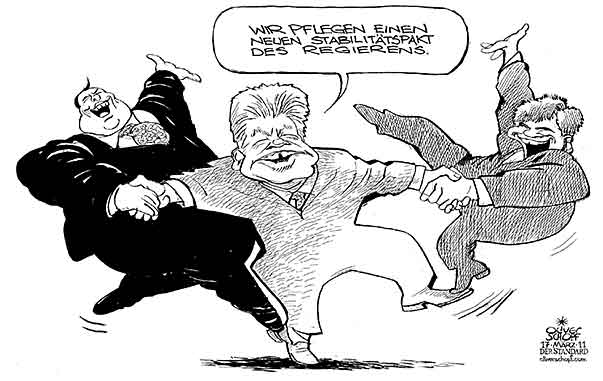 Oliver Schopf, politischer Karikaturist aus Österreich, politische Karikaturen aus Österreich, Karikatur, Illustrationen Politik Politiker Österreich 2011: regierung koalition faymann proell josef puehringer stabilitaetspakt pflegegeld balance








 
  