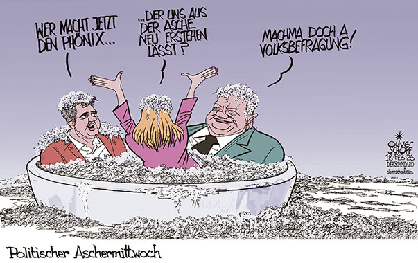 Oliver Schopf, politischer Karikaturist aus Österreich, politische Karikaturen aus Österreich, Karikatur Cartoon Illustrationen Politik Politiker Österreich Cartoon Movement, @oliverschopf.bsky.social 2026: REGIERUNG KOALITION ÖVP SPÖ NEOS BABLER STOCKER MEINL-REISINGER ASCHERMITTWOCH ASCHE HAUPT PHÖNIX VOLKSBEFRAGUNG 






































