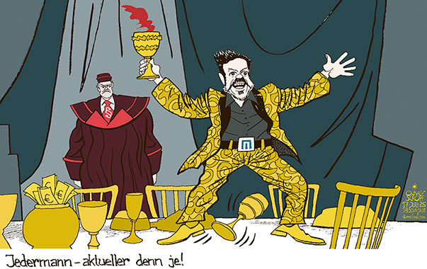 Oliver Schopf, politischer Karikaturist aus Österreich, politische Karikaturen aus Österreich, Karikatur Cartoon Illustrationen Politik Politiker Österreich Cartoon Movement, @oliverschopf.bsky.social 2025: SIGNA HOLDING RENÉ BENKO ANKLAGE STAATSANWALT WKSTA SALZBURGER FESTSPIELE JEDERMANN TOD REICHER MANN 


























