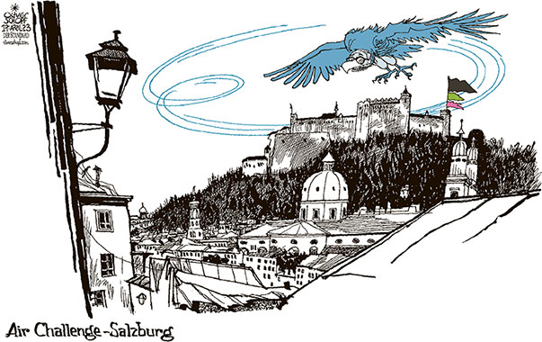 Oliver Schopf, politischer Karikaturist aus Österreich, politische Karikaturen aus Österreich, Karikatur Cartoon Illustrationen Politik Politiker Österreich 2023: SALZBURG LANDTAGSWAHL REGIERUNG HASLAUER SCHWARZ GRÜN NEOS HERBERT KICKL FPÖ GEIER KREISEN HOHEFESTE SALZBURG AIR CHALLENGE FLIEGEN









