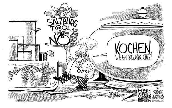  Oliver Schopf, politischer Karikaturist aus Österreich, politische Karikaturen, Illustrationen Archiv politische Karikatur Österreich: Parteien ÖVP 2013 OEVP SPNDELEGGER MICHAEL KOCH CHEF MENUE LANDTAGSWAHLEN NIEDEROESTERREICH TIROL SALZBURG KAERNTEN 



