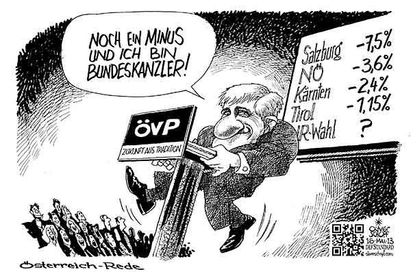  Oliver Schopf, politischer Karikaturist aus Österreich, politische Karikaturen, Illustrationen Archiv politische Karikatur Österreich: Parteien ÖVP 2013 OEVP OESTERREICH REDE HOFBURG SPINDELEGGER MICHAEL BUNDESKANZLER NATIONALRATSWAHL MINUS TIROL SALZBURG KAERNTEN NIEDEROESTERREICH 



