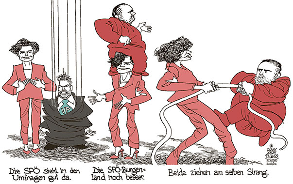 Oliver Schopf, politischer Karikaturist aus Österreich, politische Karikaturen aus Österreich, Karikatur Cartoon Illustrationen Politik Politiker Österreich 2022: SPÖ PAMELA RENDI WAGNER HANS PETER DOSKOZIL STREIT KRITIK UMFRAGEN PARTEI ABSPALTUNG NEHMAMMER







