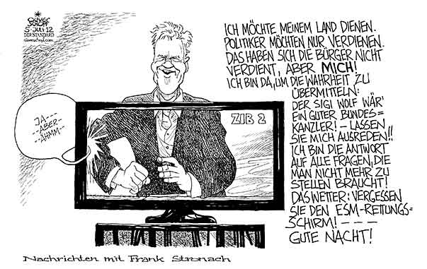  Oliver Schopf, politischer Karikaturist aus Österreich, politische Karikaturen, Illustrationen Archiv politische Karikatur Österreich  Parteien Team Stronach 2012 STRONACH FRANK ORF ZIB 2 STUDIO GAST MODERATOR NACHRICHTEN PARTEI GRUENDUNG 
