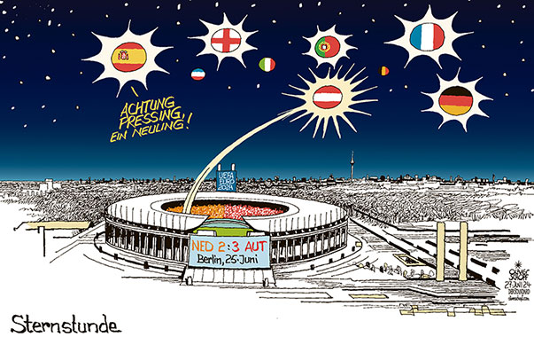 Oliver Schopf, politischer Karikaturist aus Österreich, politische Karikaturen aus Österreich, Karikatur Cartoon Illustrationen Politik Politiker Österreich 2024: UEFA EURO 2024 FUSSBALL GRUPPE D GRUPPENSIEGER ÖSTERREICH GEGEN NIEDERLANDE ORANJE ELFTAL ÖFB-TEAM PRESSING OLYMPIASTADION BERLIN STERNSTUNDE STERNENHIMMEL FAVORITEN 




































