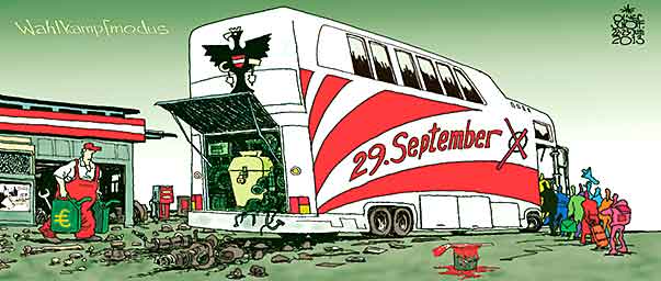  Oliver Schopf, politischer Karikaturist aus Österreich, politische Karikaturen, Illustrationen Archiv politische Karikatur Österreich: Nationalratswahl 2013
 NATIONALRATSWAHL WAHLKAMPF WAHLTERMIN MODUS PARTEIEN WAHLURNE BUS MOTOR WERKSTATT

