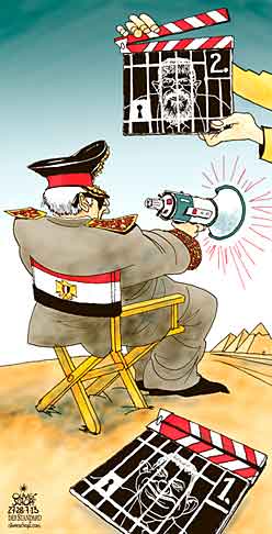  Oliver Schopf, politischer Karikaturist aus Österreich, politische Karikaturen, Illustrationen Archiv politische Karikatur Welt Ägypthen 2013
AEGYPTEN ARMEE FILM REGISSEUR MORSI MUBARAK KLAPPE REGIE ANWEISUNG GEFAENGNIS   


