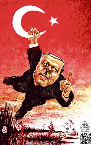 Oliver Schopf, editorial cartoons from Austria, cartoonist from Austria, Austrian illustrations, illustrator from Austria, editorial cartoon politics politician International, Cartoon Arts International, New York Times Syndicate, Cagle cartoon 2013: TURKEY RECEP TAYYIP ERDOGAN MOON FLAG CORRUPTION QUAGMIRE MONEY HANG EURO DOLLAR TURKISH LIRA     
