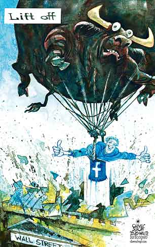  Oliver Schopf, politischer Karikaturist aus Österreich, politische Karikaturen, Illustrationen Archiv politische Karikatur Welt Wirtschaft und Finanzen 2012 18. Mai 2012: Mark Zuckerbergs Facebook geht an die Börse FACEBOOK ZUCKERBERG WALL STREET BOERSE NYSE NASDAQ BULLE BALLON ABHEBEN GEFAELLT MIR 


