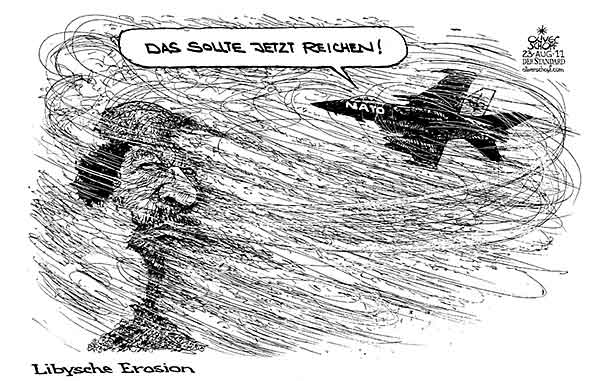  Oliver Schopf, politischer Karikaturist aus Österreich, politische Karikaturen, Illustrationen Archiv politische Karikatur Welt Naher Osten
2011 libyen gaddafi nato erosion sand sturm kampfjet 



