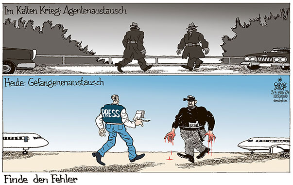 Oliver Schopf, politischer Karikaturist aus Österreich, politische Karikaturen aus Österreich, Karikatur Cartoon Illustrationen Politik Politiker international 2024: GEFANGENENAUSTAUSCH RUSSLAND USA WESTEN JOURNALISTEN DISSIDENTEN MÖRDER TIERGARTENMÖRDER WADIM KRASIKOW EVAN GERSHKOVICH KALTER KRIEG AGENTENAUSTAUSCH ANKARA FLUGHAFEN


































 

 







