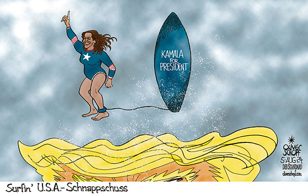 Oliver Schopf, politischer Karikaturist aus Österreich, politische Karikaturen aus Österreich, Karikatur Cartoon Illustrationen Politik Politiker international 2024: USA PRÄSIDENTSCHAFTSWAHLEN KAMALA HARRIS DEMOKRATEN SURFER SURFING SURFIN’ USA BEACH BOYS TRUMP FRISUR WELLE OLYMPISCHE SPIELE SCHNAPPSCHUSS FOTO TAHITI 


































 

 







