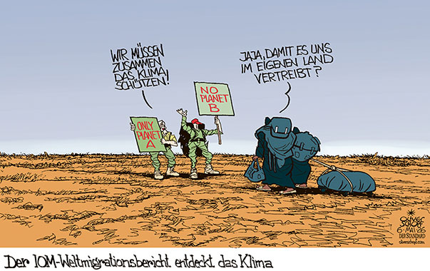 Oliver Schopf, politischer Karikaturist aus Österreich, politische Karikaturen aus Österreich, Karikatur Cartoon Illustrationen Politik Politiker international @oliverschopf.bsky.social 2026: INTERNATIONALE ORGANISATION FÜR MIGRATION IOM WELTMIGRATIONSBERICHT KLIMA KLIMAWANDEL NATURKATASTROPHEN BINNENMIGRATION DÜRRE KLIMAAKTIVIST


