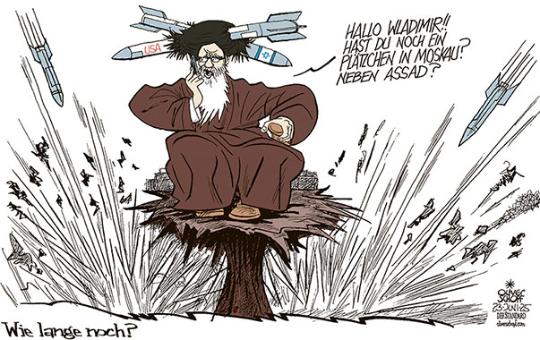 Oliver Schopf, politischer Karikaturist aus Österreich, politische Karikaturen aus Österreich, Karikatur Cartoon Illustrationen Politik Politiker international @oliverschopf.bsky.social 2025: IRAN ATOMANLAGEN BOMBARDIERUNG ISRAEL USA MULLAH KHAMENEI ANRUF BEI PUTIN UNTERSCHLUPF UNTERKUNFT























