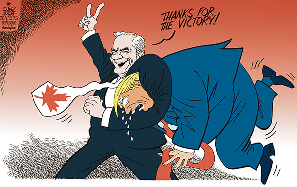 Oliver Schopf, editorial cartoons from Austria, cartoonist from Austria, Austrian illustrations, illustrator from Austria, editorial cartoon politics politician International, Cartoon Movement, @oliverschopf.bsky.social 2025: CANADA PARLIAMENT FEDERAL ELECTIONS WINNER VICTORY MARK CARNEY LIBERALS TRUMP SWEATBOX
 




























