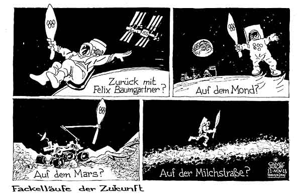 Oliver Schopf, politischer Karikaturist aus Österreich, politische Karikaturen aus Österreich, Karikatur Illustrationen Politik Politiker international  2013 : OLYMPIA SPIELE SOTSCHI FACKEL FLAMME ASTRONAUT WELTALL RAUMSTATION ISS MARS MOND MILCHSTRASSE 


 