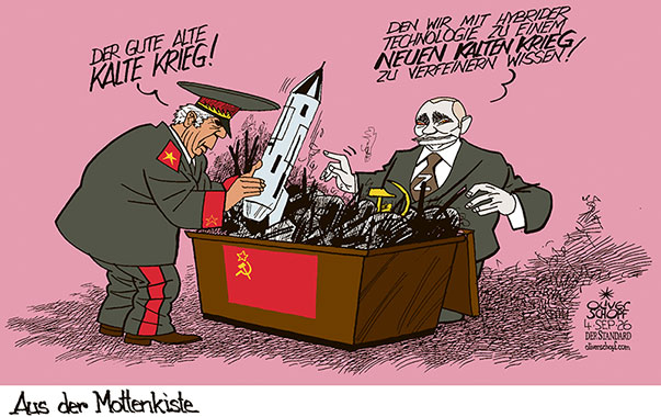 Oliver Schopf, politischer Karikaturist aus Österreich, politische Karikaturen aus Österreich, Karikatur Cartoon Illustrationen Politik Politiker international @oliverschopf.bsky.social 2026: RUSSLAND EU EUROPA PUTIN NEUER KALTER KRIEG MOTTENKISTE AUSPACKEN MODERNISIEREN HYBRIDE TECHNOLOGIE OST WEST KONFLIKT ARMEE GEHEIMDIENST










