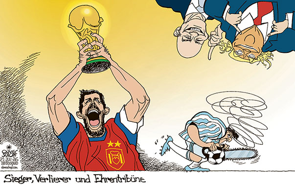 Oliver Schopf, politischer Karikaturist aus Österreich, politische Karikaturen aus Österreich, Karikatur Cartoon Illustrationen Politik Politiker international @oliverschopf.bsky.social 2026: FUSSBALL WM FIFA WORLD CUP SPANIEN WELTMEISTER ARGENTINIEN VERLIERER KETTENSÄGE EHRENTRIBÜNE TRUMP INFANTINO VERKEHRT 








