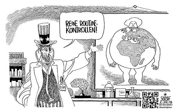  Oliver Schopf, politischer Karikaturist aus Österreich, politische Karikaturen, Illustrationen Archiv politische Karikatur Welt NSA Edward Snowden Geheimdienste USA 2013 USA UNCLE SAM ABHOEREN SPIONAGE GEHEIMDIENST ARZT STETHOSKOP GESUNDHEIT KONTROLLE  


