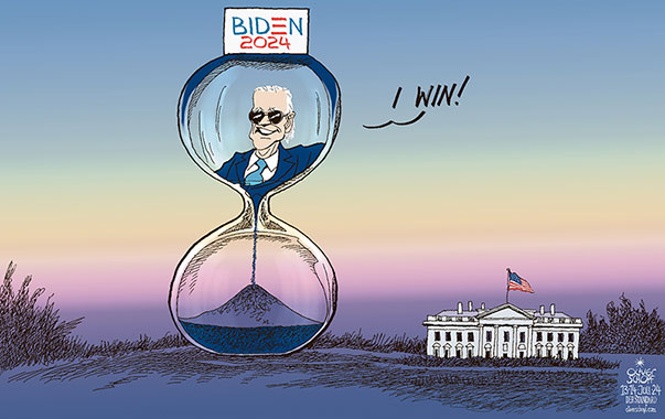 Oliver Schopf, editorial cartoons from Austria, cartoonist from Austria, Austrian illustrations, illustrator from Austria, editorial cartoon politics politician International, Cartoon Movement, CartoonArts International 2024: USA PRESIDENTIAL ELECTIONS JOE BIDEN CANDIDACY 
GEORGE CLOONEY TIME HOURGLASS THE WHITE HOUSE SUNSET




















