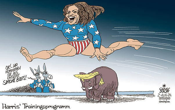 Oliver Schopf, politischer Karikaturist aus Österreich, politische Karikaturen aus Österreich, Karikatur Cartoon Illustrationen Politik Politiker international 2024: USA PRÄSIDENTSCHAFTSWAHLEN WAHLKAMPF KAMALA HARRIS DEMOKRATEN REPUBLIKANER ELEFANT ESEL TURNERIN SIMONE BILES OLYMPISCHE SPIELE PARIS TRAINING TRAININGSPROGRAMM


































 

 







