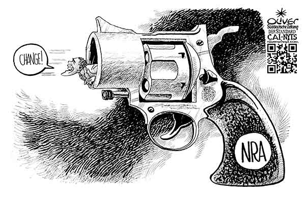 Oliver Schopf, politischer Karikaturist aus Österreich, politische Karikaturen aus Österreich, Karikatur Illustrationen Politik Politiker international  2012 USA OBAMA NRA WAFFEN LOBBY NEWTOWN SCHIESSEN SCHULE CHANGE ANSAGE KUGEL 










 