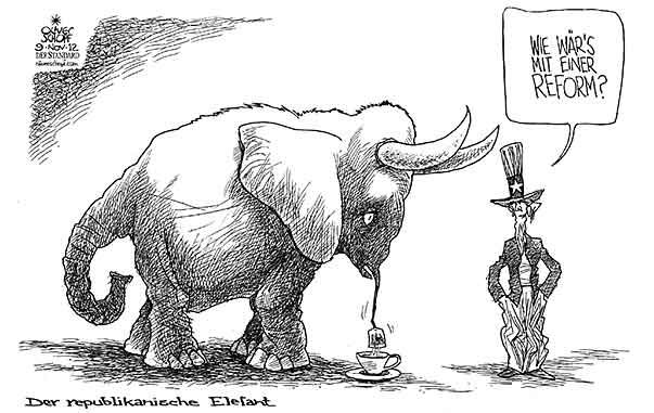 Oliver Schopf, politischer Karikaturist aus Österreich, politische Karikaturen aus Österreich, Karikatur Illustrationen Politik Politiker international  2012 USA REPUBLIKANER ELEFANT UNCLE SAM NIEDERLAGE REFORM PRAESIDENTSCHAFTSWAHL 2012  
 










 