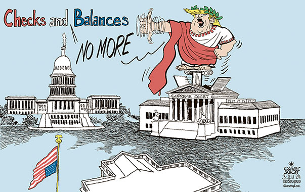 Oliver Schopf, editorial cartoons from Austria, cartoonist from Austria, Austrian illustrations, illustrator from Austria, editorial cartoon politics politician International, Cartoon Movement, CartoonArts International 2024: USA TRUMP SUPREME COURT SCOTUS IMMUNITY IMPERIUM ROMANUM EMPEROR CHECKS AND BALANCES THUMB UP DOWN KINGDOM AUTOCRACY 



















