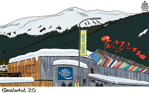 Oliver Schopf, editorial cartoons from Austria, cartoonist from Austria, Austrian illustrations, illustrator from Austria, editorial cartoon politics politician International, Cartoon Movement, @oliverschopf.bsky.social 2026: WEF WORLD ECONOMIC FORUM DAVOS CONGRESS CENTER TRUMP CAOP MAGA TIE DRAMA FRIEDRICH SCHILLER WILHELM TELL GESSLER HAT GREET SALUTE 

 





 




























