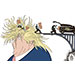 Oliver Schopf, politischer Karikaturist aus Österreich, politische Karikaturen aus Österreich, Karikatur Cartoon Illustrationen Politik Politiker international 2022: USA DONALD TRUMP RAZZIA MAR A LAGO FBI FRISUR DURCHEINANDER UNTERLAGEN KISTEN 
